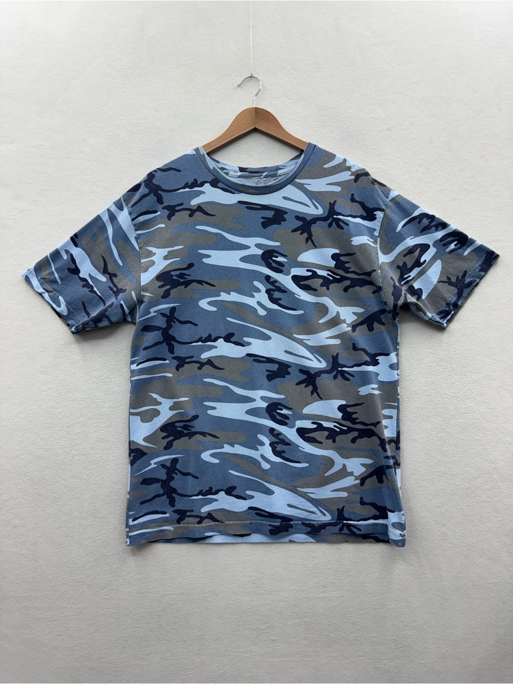 Vintage Rothco Mens XL Shirt Blue Camo Woodland Made USA
